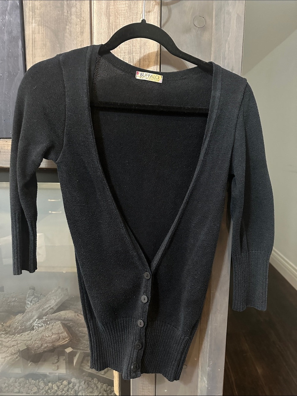 Buffalo David Bitton Black Deep V-Neck Button Front Cardigan
